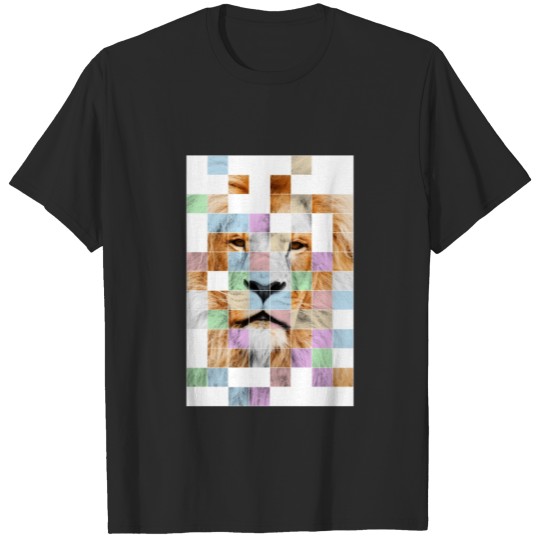 Discover Lion Predator Pixel Retro Lion Safari Gift T-shirt