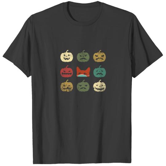 Vintage Cat Wear Face Mask Pumpkin Halloween Gift T-shirt