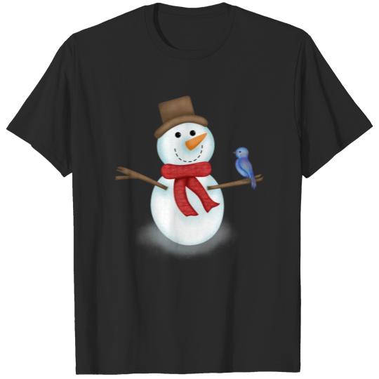 Discover Snowman and blue bird T-shirt
