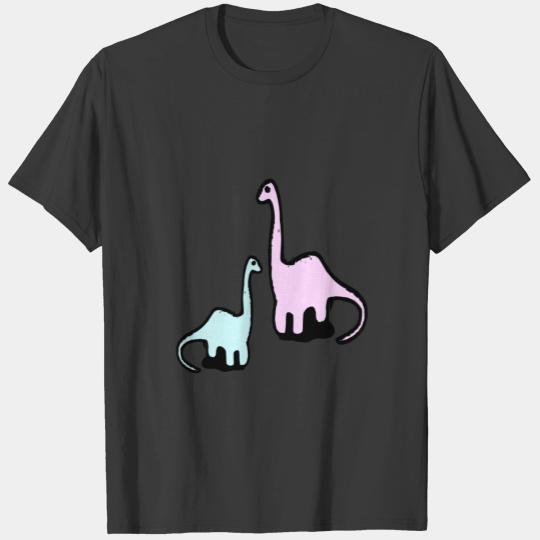 Brontosaurus mother and baby cartoon T-shirt