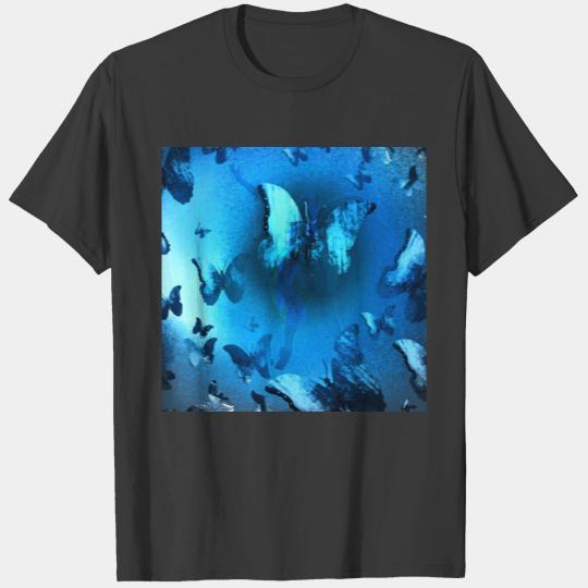 butterflies, swarm,blue, poster, illustration,mask T-shirt