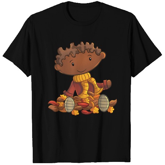 Fall Leaves Boy In Leaves T-shirt