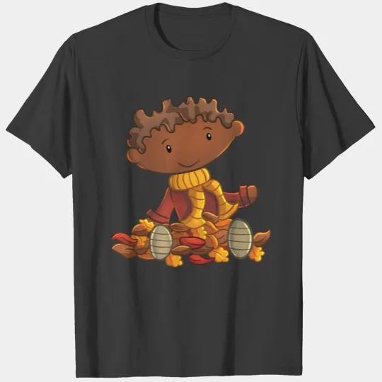 Fall Leaves Boy In Leaves T-shirt