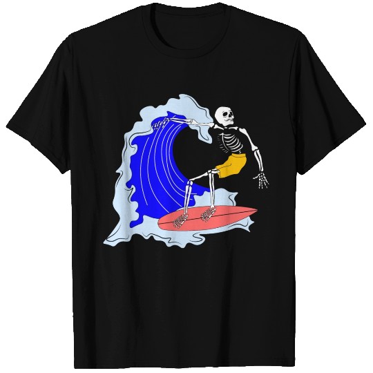 Skeleton surfing summer halloween T-shirt