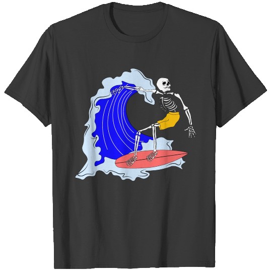 Skeleton surfing summer halloween T-shirt