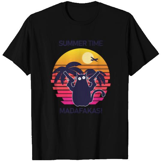 Pew Pew Madafakas Summer Time Vintage Cat T-shirt
