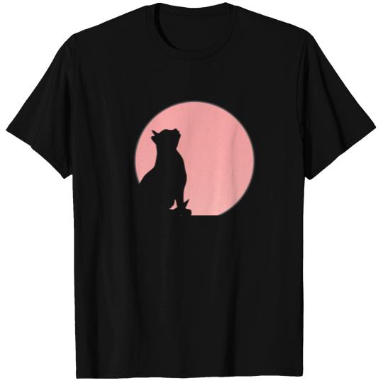 Classic Cat Silhouette On Full Red Moon T-shirt