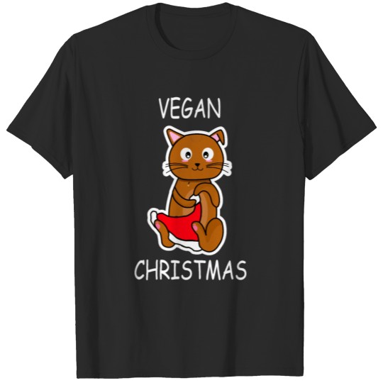 Discover Funny vegan cat christmas design T-shirt