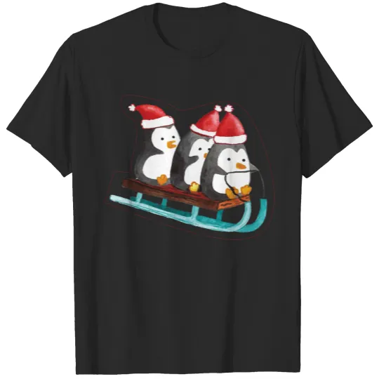 Funny Penguins wearings santa hat Christmas Gift T-shirt
