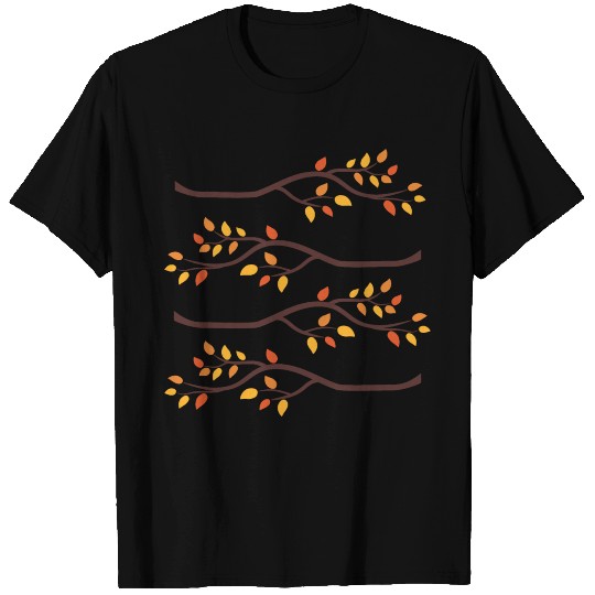 Colorful autumn tree branches orange leaves set T-shirt
