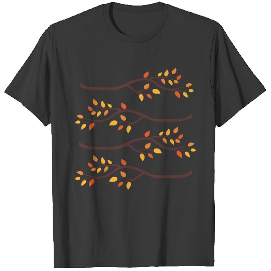 Colorful autumn tree branches orange leaves set T-shirt