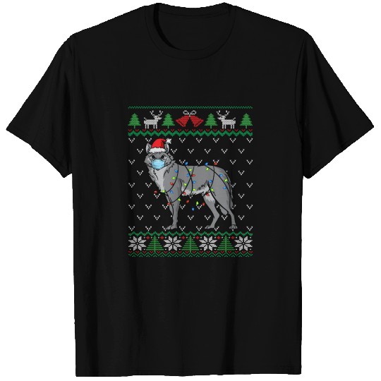 Wolf Face Mask Wolf Santa Ugly Christmas T-shirt