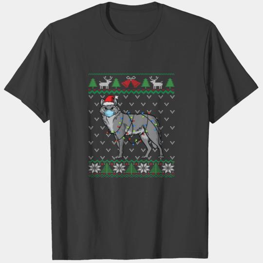 Wolf Face Mask Wolf Santa Ugly Christmas T-shirt
