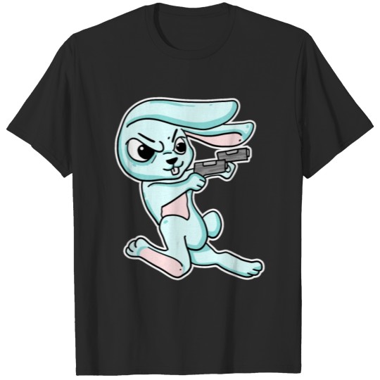 Discover Bunny with gun cool illustration T-shirt