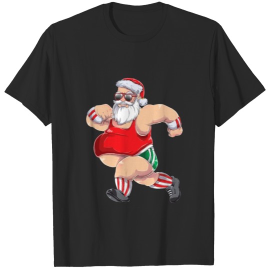 Discover Funny Running Santa Christmas Gift Run Jogging T-shirt