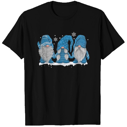 Three Gnomes In Blue Costume Christmas Gift Funny T-shirt