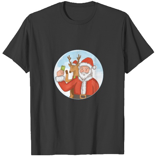 Santa and reindeer take a selfie funny xmas T-shirt