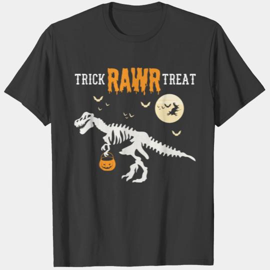Halloween Trick Rawr Treat Scary Skeleton Dino T-shirt