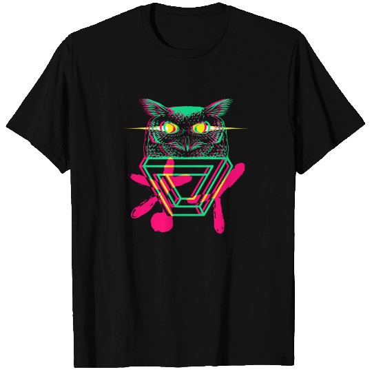 Aesthetic Synthwave Retrowave Owl Graphic Geometry T-shirt