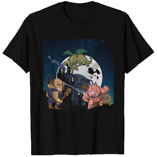 Halloween Cyclops fighting in a graveyard T-shirt