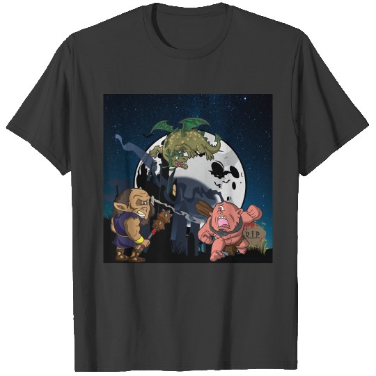 Halloween Cyclops fighting in a graveyard T-shirt