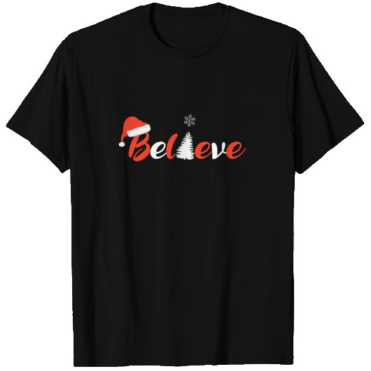 Believe - Santa Claus pointed cap crystal tree T-shirt