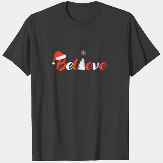 Believe - Santa Claus pointed cap crystal tree T-shirt