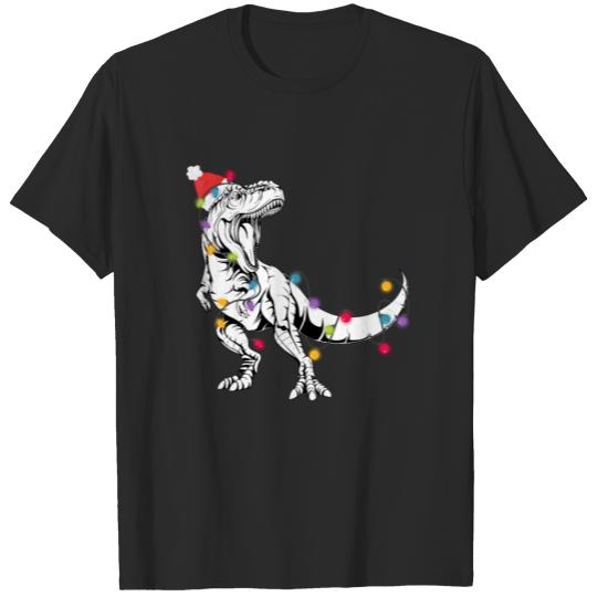 Santa Dinosaur Christmas Color Led Light T-shirt