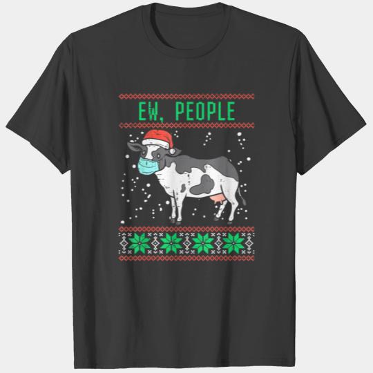 Ew People Cow Face Mask Farm Ugly Christmas T-shirt