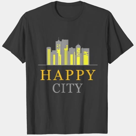 Happy City T-shirt Gift Grey Yellow Building T-shirt