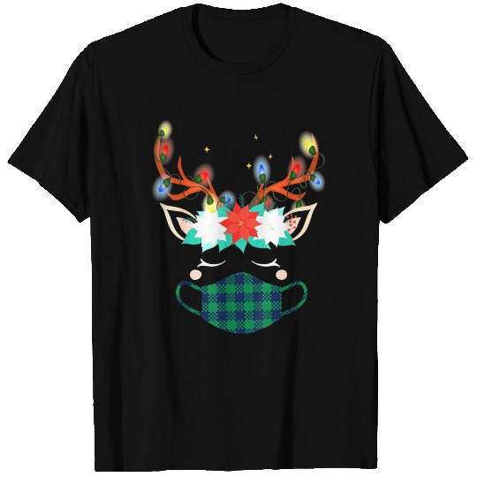 Reindeer Face Wearing Mask Christmas Light Green T-shirt