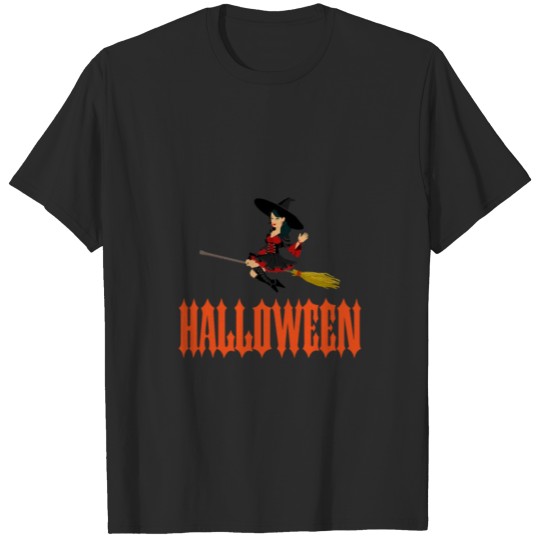 Orange Halloween Broom Witch Funny Design T-shirt