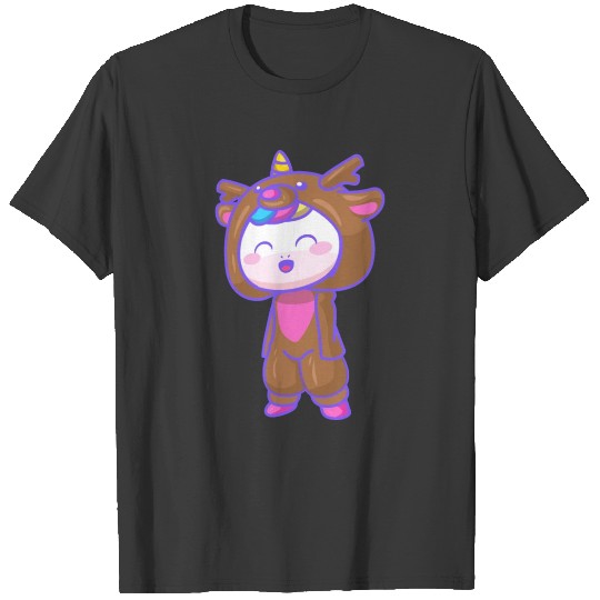 Cute Christmas Unicorn With Reindeer Suit Christma T-shirt