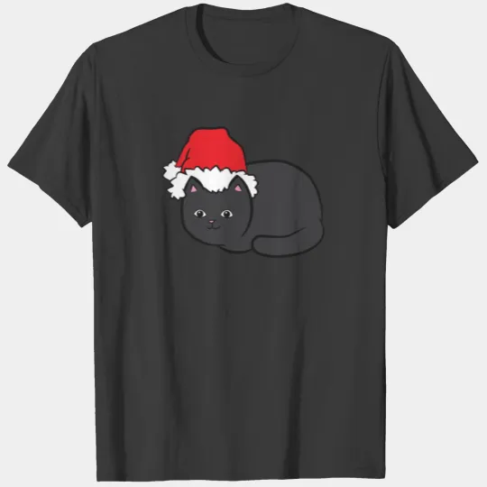 Cat With Santa Hat Cute Christmas Hat Black Cat T-shirt