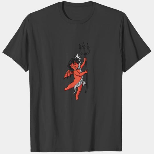 Red demon smoking with devil fork T-shirt