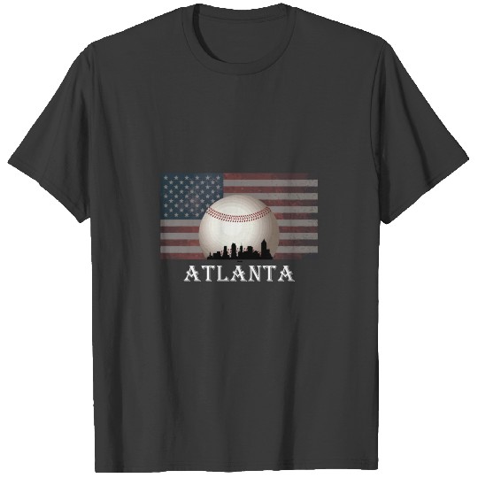American Flag Atlanta Baseball Atl Vintage Skyline T-shirt