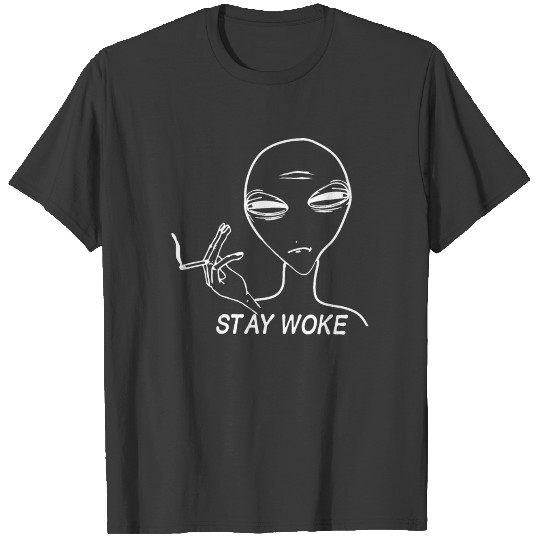 Stay Woke Smoking High Alien UFO Theory Documentar T-shirt
