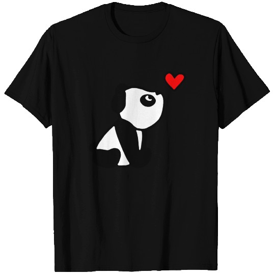 Cute Panda Looking At A Red Heart T-shirt