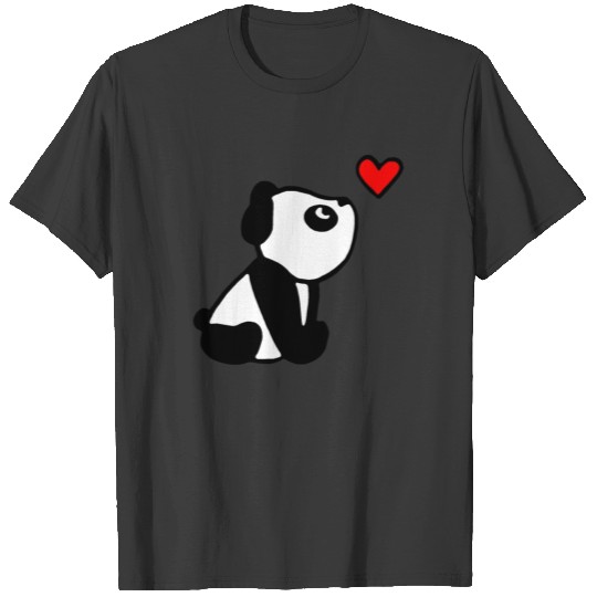 Cute Panda Looking At A Red Heart T-shirt