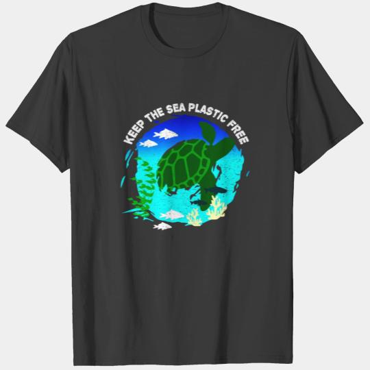 Discover Turtle coral sea plastic free environment saying T-shirt