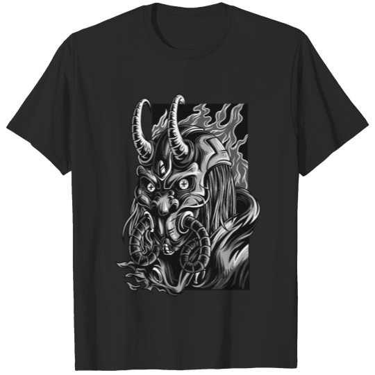 Discover Horns and a Gas Mask in a Blazing Inferno T-shirt