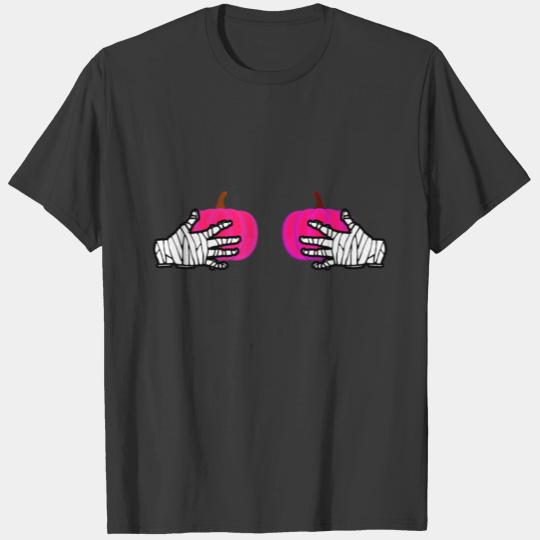 Womens Mummy Holding Pink Pumpkin Boobs Breast T-shirt