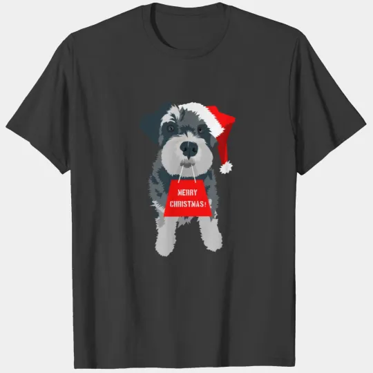 Christmas Dog Santa Hat Mini Schnauzer Grey Red T-shirt