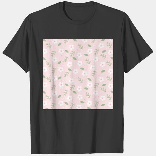 Cute Girly Pink Daisy Leaf Spring Floral Pattern T-shirt