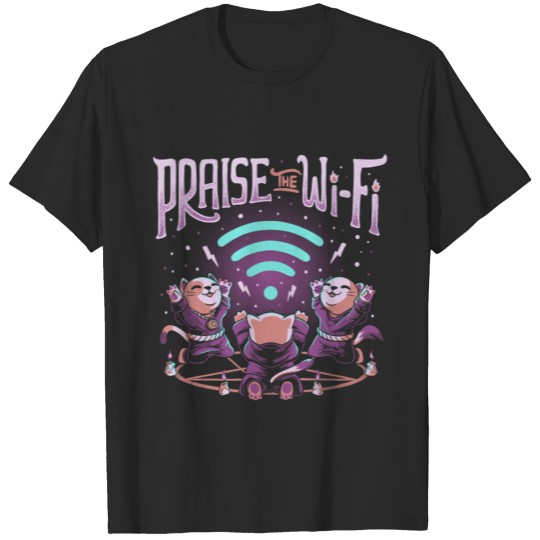 Discover Praise the Wifi Funny Evil Worship Cats T-shirt