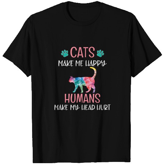 Cats Make Me Happy Cat Mom Kitten Lover Rainbow T-shirt