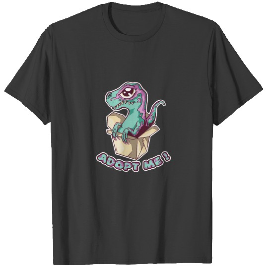 Raptor dinosaur in gift box with adopt me quote T-shirt