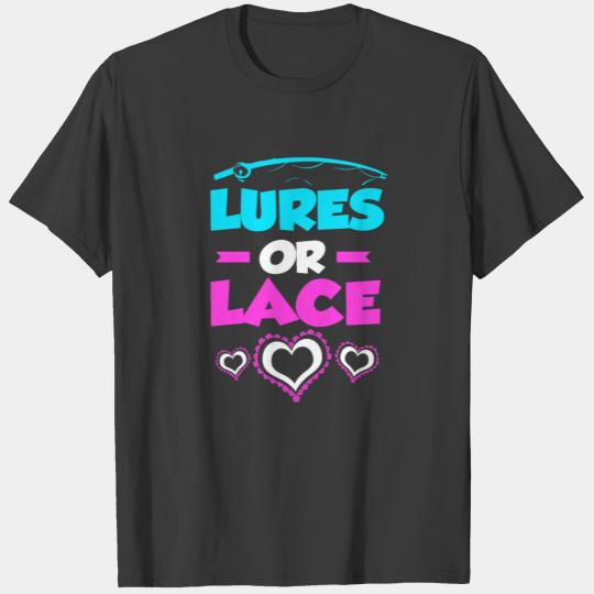 Gender Reveal Lures Or Lace Pink Blue Baby Shower T-shirt
