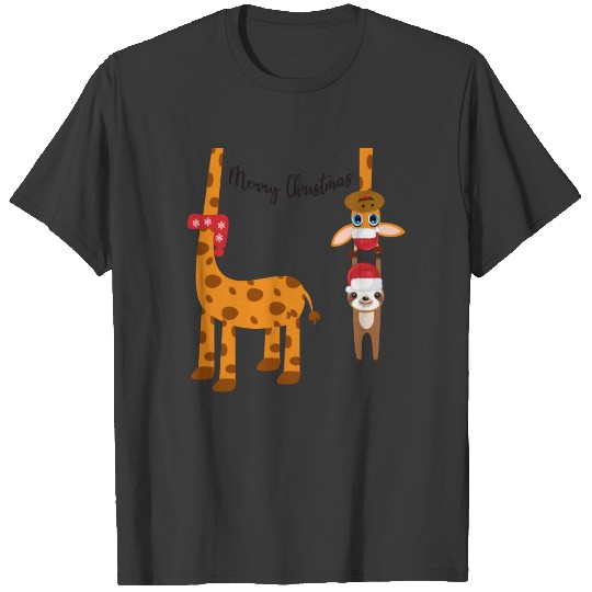 Giraffe Sloth Christmas Sloth Merry Christmas T-shirt