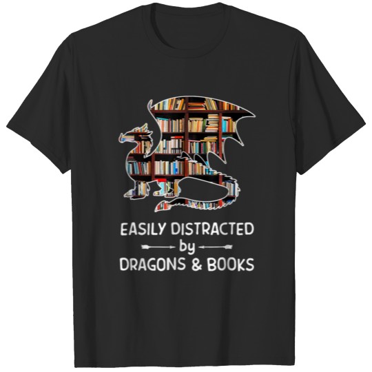 Discover Easily Distracted Dragons and Books Nerd Bookworm T-shirt